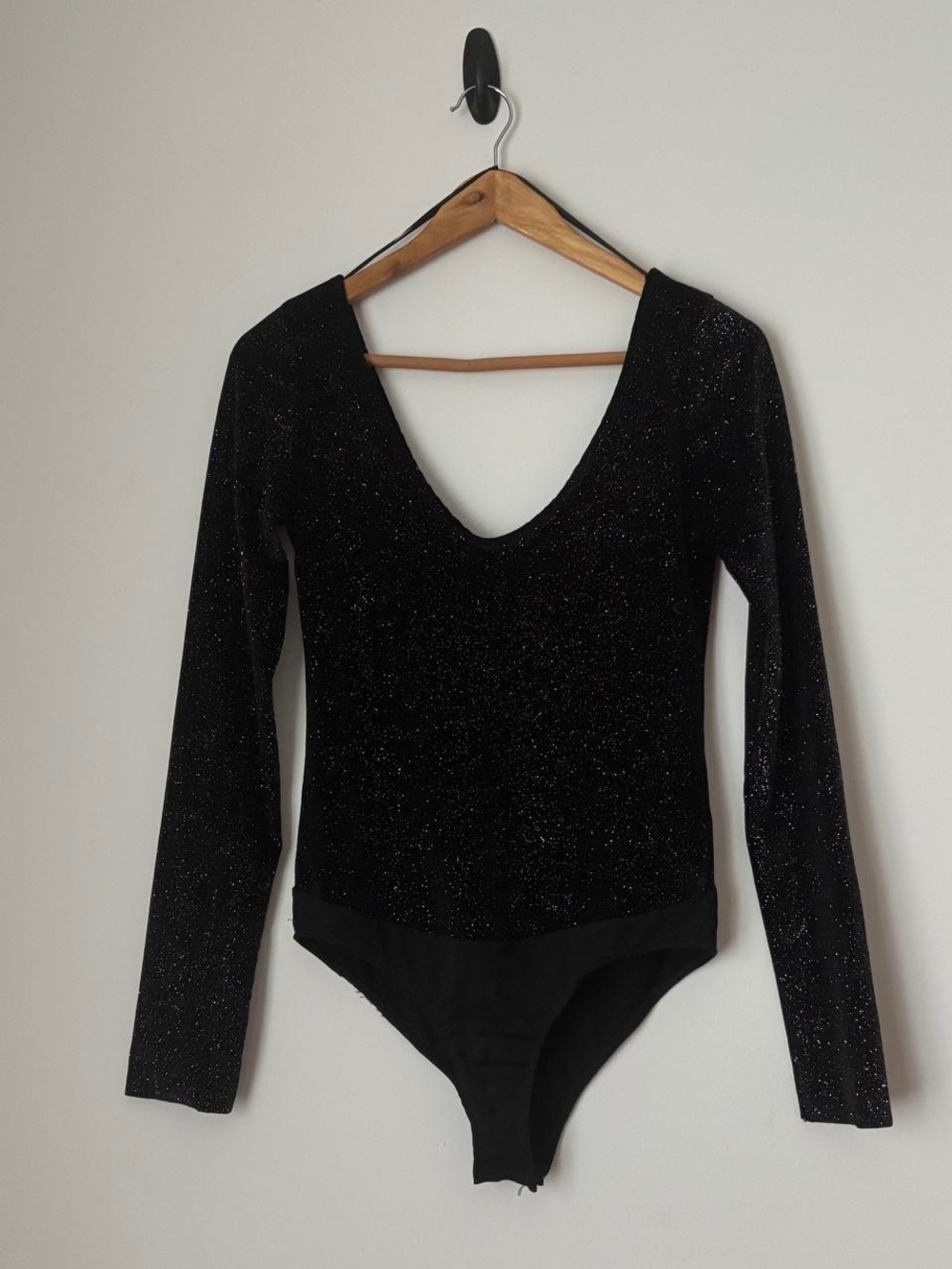 Zara Black Sparkle Glitter Long-Sleeve Bodysuit